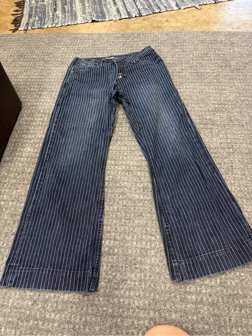 Cowgirl Tuff Navy Pinstripe Wide Leg Jeans